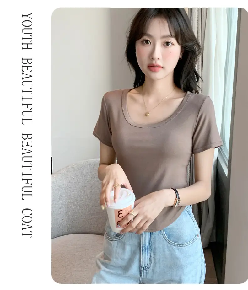 White U-Neck Short Sleeve T-Shirt for Women — feature 17