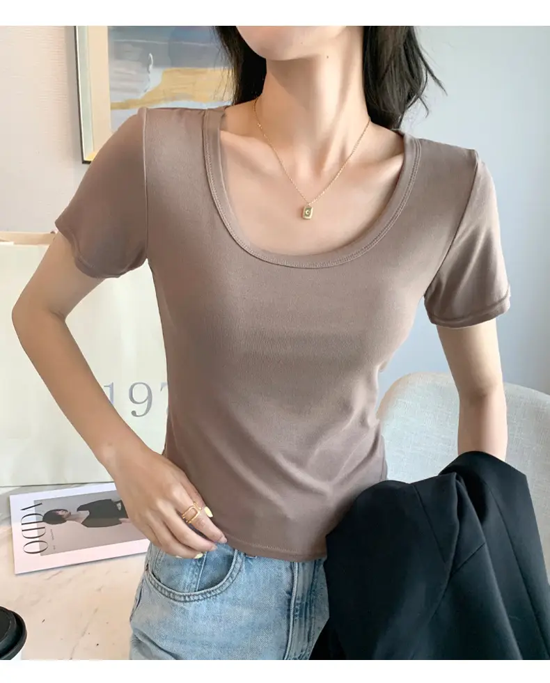 White U-Neck Short Sleeve T-Shirt for Women — feature 18