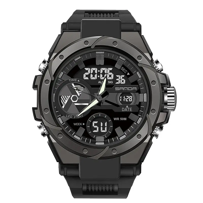 Men's Military Style Waterproof Electronic Watch Black Red - Image 10