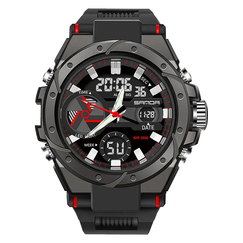 Men's Military Style Waterproof Electronic Watch Black Red - Image 17