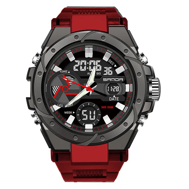 Men's Military Style Waterproof Electronic Watch Black Red - Image 18