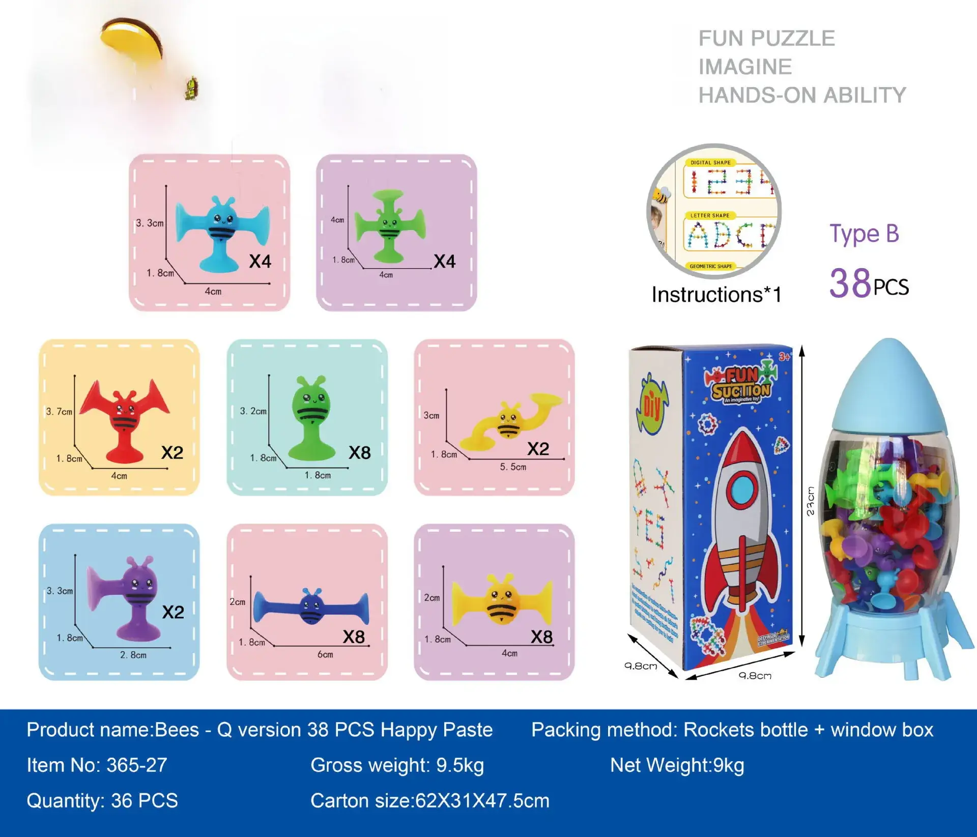 Fun Bee Sucker Puzzle Toy for Kids 38 Pieces - Image 13