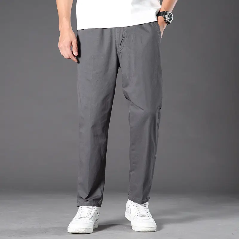 Men's Grey Cotton Trousers Middle-aged Elastic Waist - Image 6