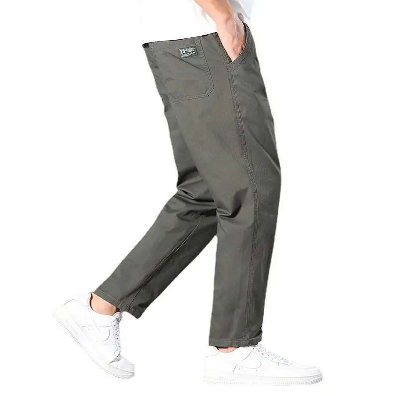 Men's Grey Cotton Trousers Middle-aged Elastic Waist - Image 9