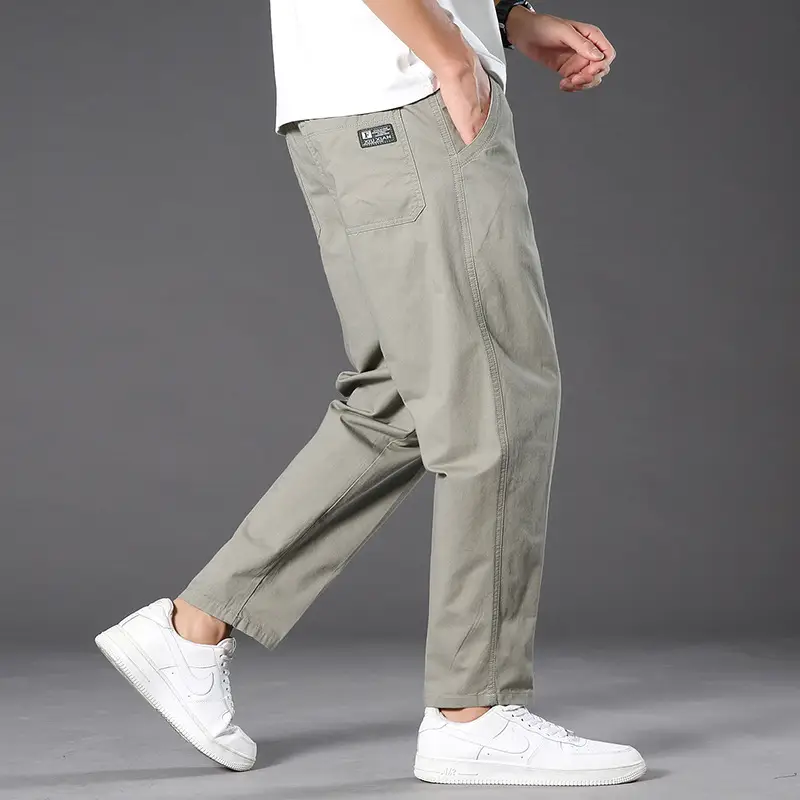 Men's Grey Cotton Trousers Middle-aged Elastic Waist - Image 3
