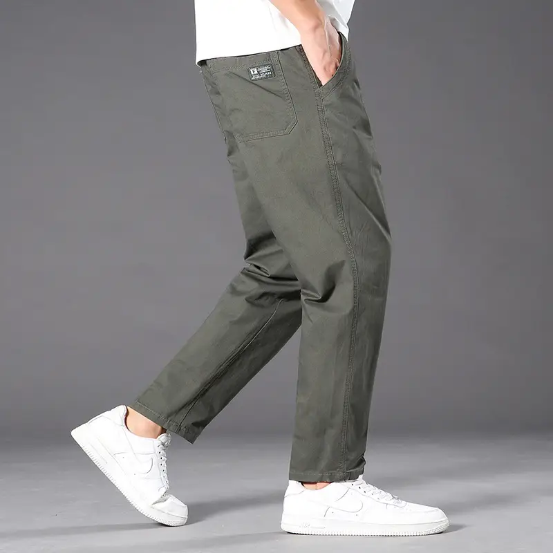 Men's Grey Cotton Trousers Middle-aged Elastic Waist - Image 4