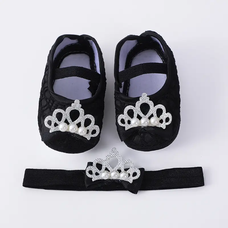 2023 New Baby Shoes with Crown & Hair Band for 1 Month Old