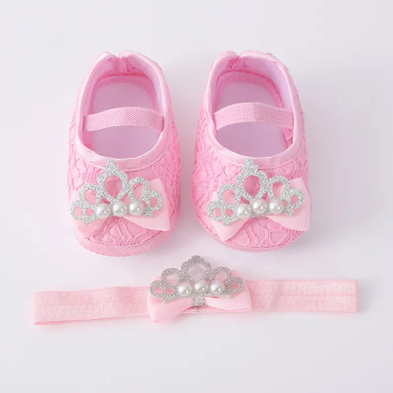 2023 New Baby Shoes with Crown & Hair Band for 1 Month Old