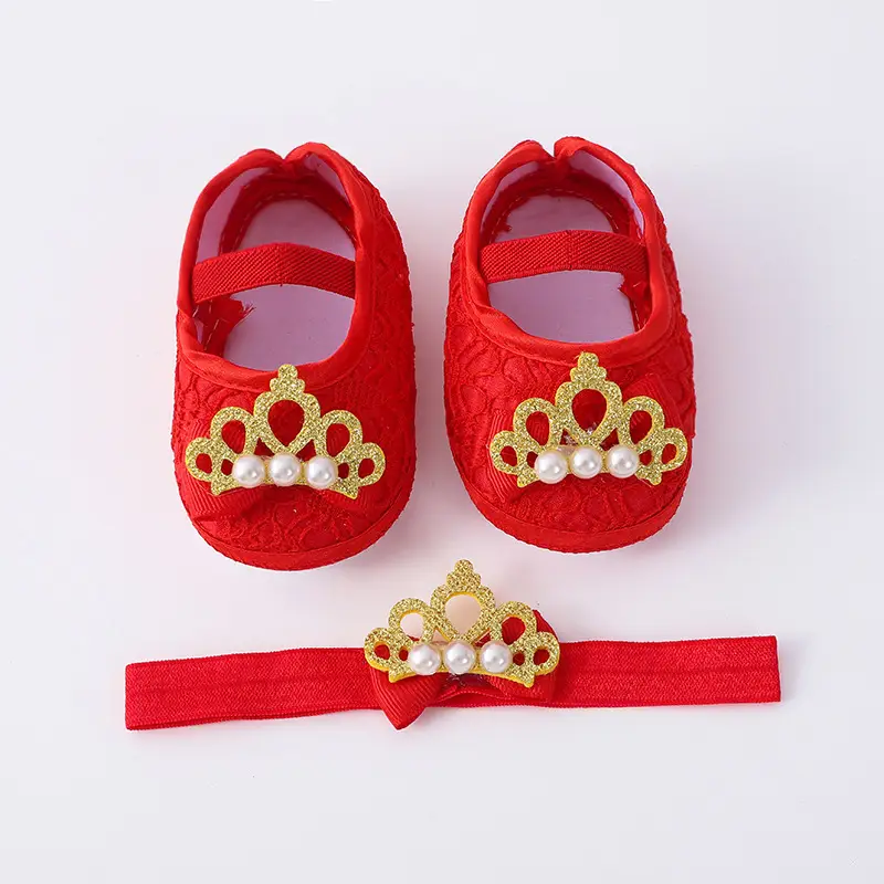 2023 New Baby Shoes with Crown & Hair Band for 1 Month Old
