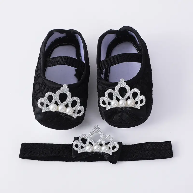 2023 New Baby Shoes with Crown & Hair Band for 1 Month Old
