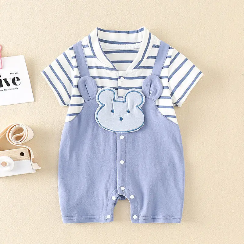 Baby Wrap Fart Shorts Blue Striped Short Sleeve - Image 4