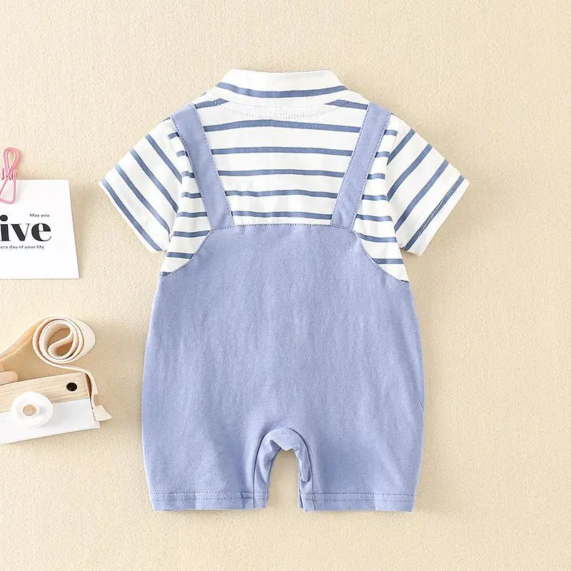 Baby Wrap Fart Shorts Blue Striped Short Sleeve - Image 5