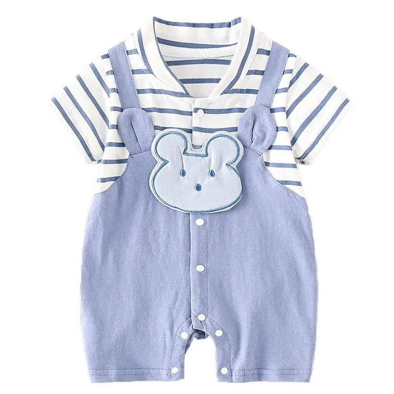 Baby Wrap Fart Shorts Blue Striped Short Sleeve - Image 7