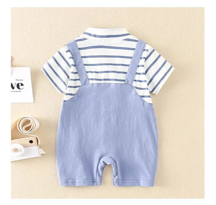 Baby Wrap Fart Shorts Blue Striped Short Sleeve — feature 7