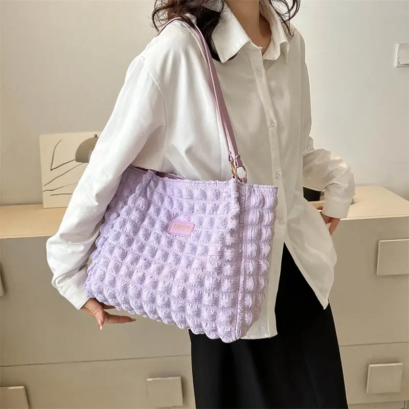 Purple Pleated Handbag for Women Autumn Winter - Image 9