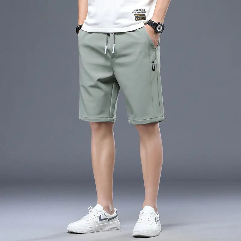 Men's Light Gray Ice Silk Shorts with Elastic Waist - Image 6