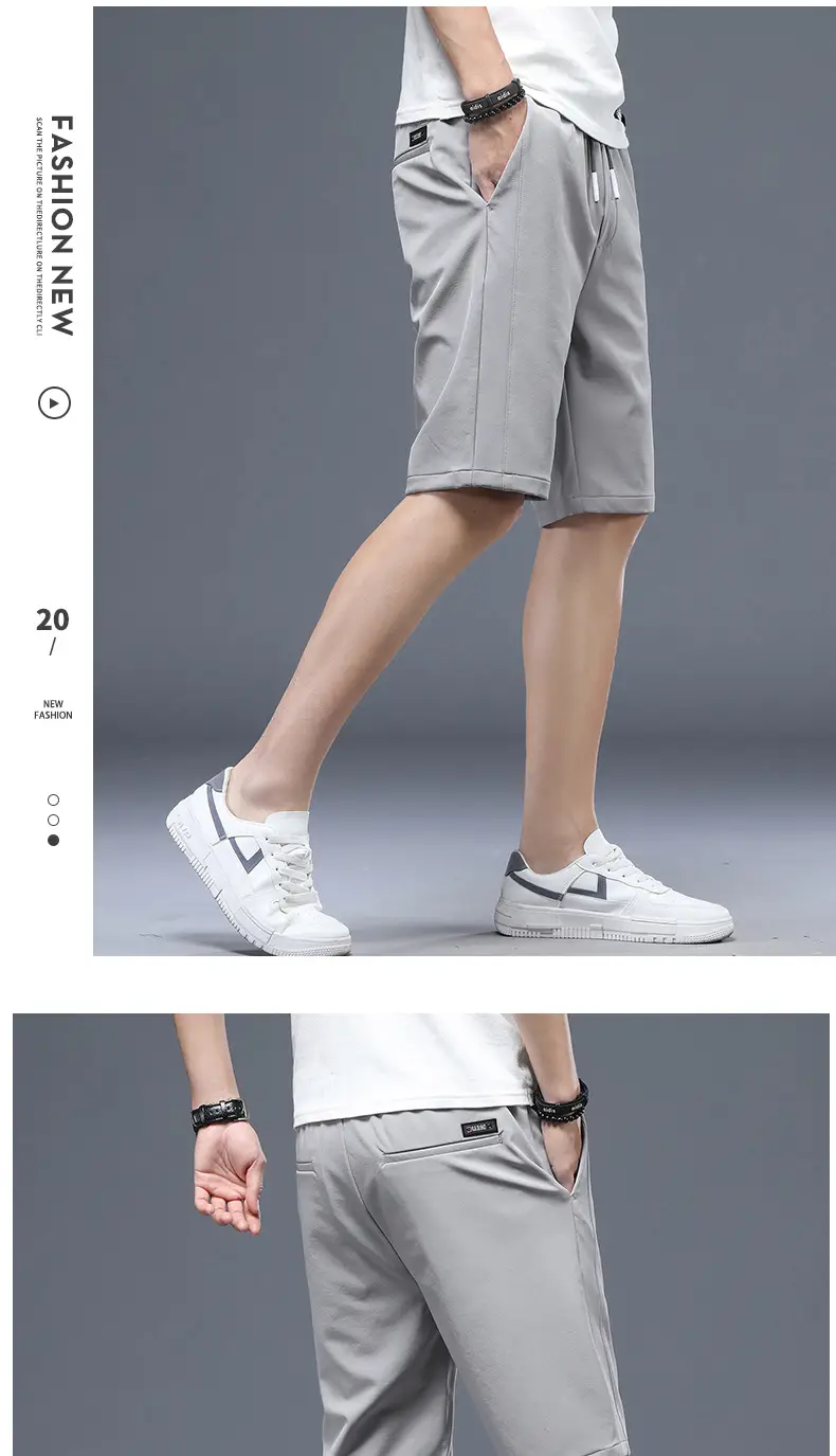 Men's Light Gray Ice Silk Shorts with Elastic Waist — feature 15