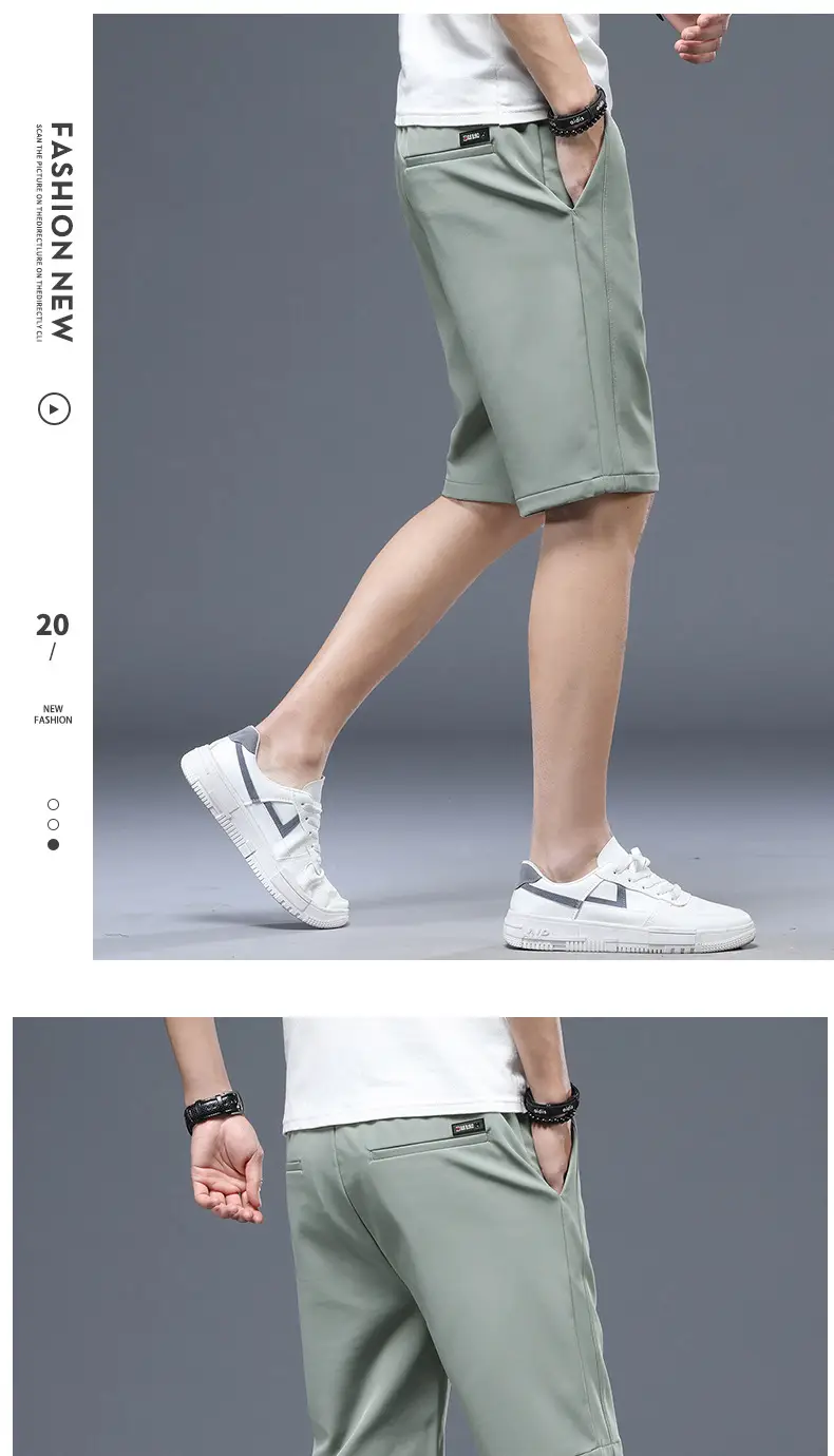 Men's Light Gray Ice Silk Shorts with Elastic Waist — feature 17