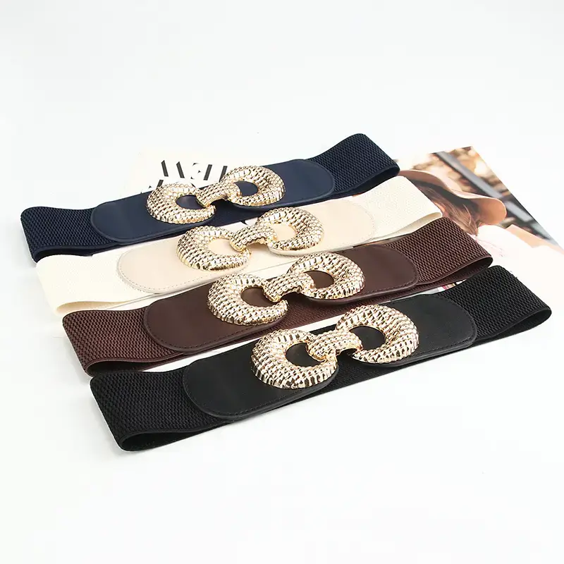 Black Elastic Belt with Gold Crystal Buckle for Women - Image 6