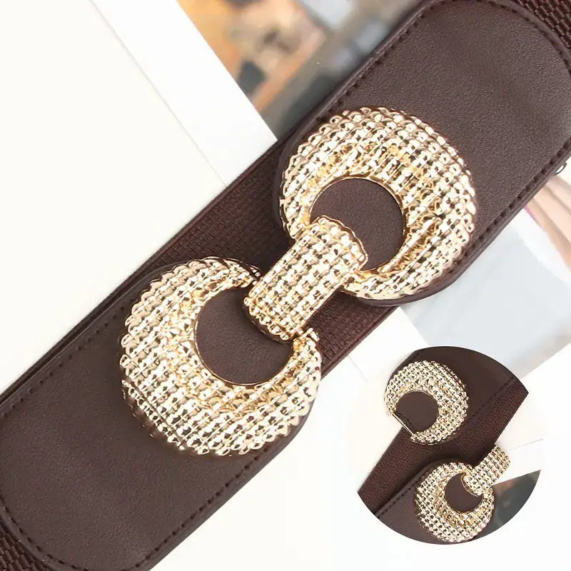 Black Elastic Belt with Gold Crystal Buckle for Women - Image 7