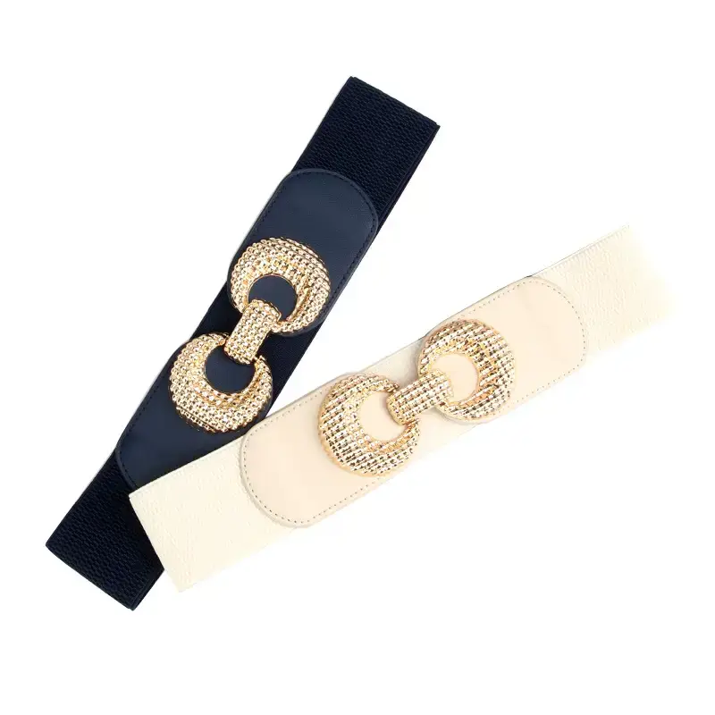 Black Elastic Belt with Gold Crystal Buckle for Women - Image 9