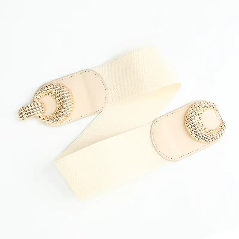 Black Elastic Belt with Gold Crystal Buckle for Women
