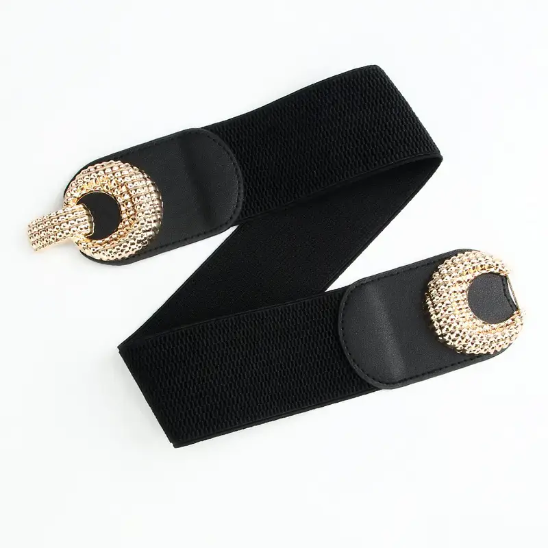 Black Elastic Belt with Gold Crystal Buckle for Women - Image 2