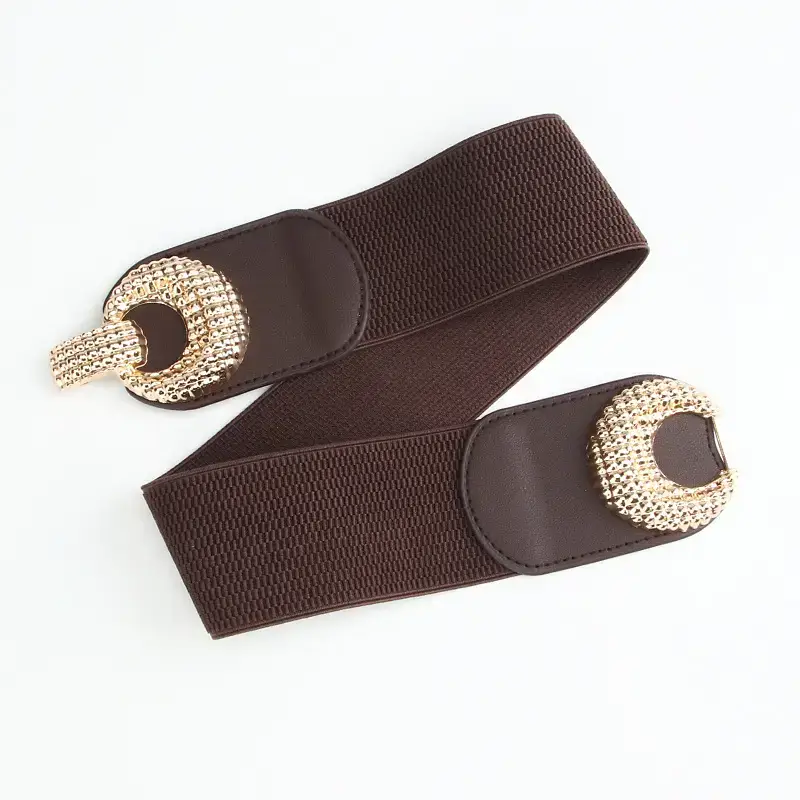 Black Elastic Belt with Gold Crystal Buckle for Women - Image 3