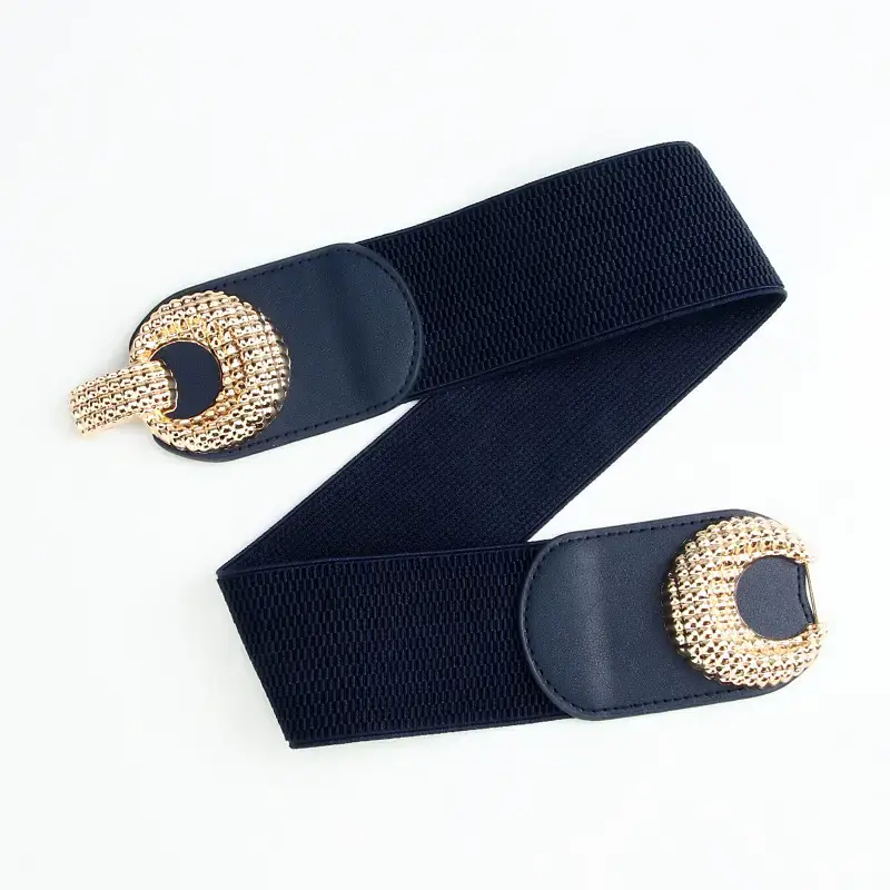 Black Elastic Belt with Gold Crystal Buckle for Women - Image 4