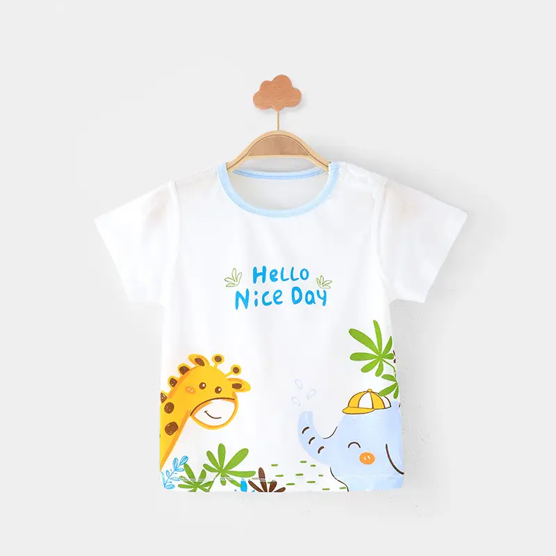 Boys Girls Baby Cotton T-Shirt Hello Nice Day Animal Print - Image 4
