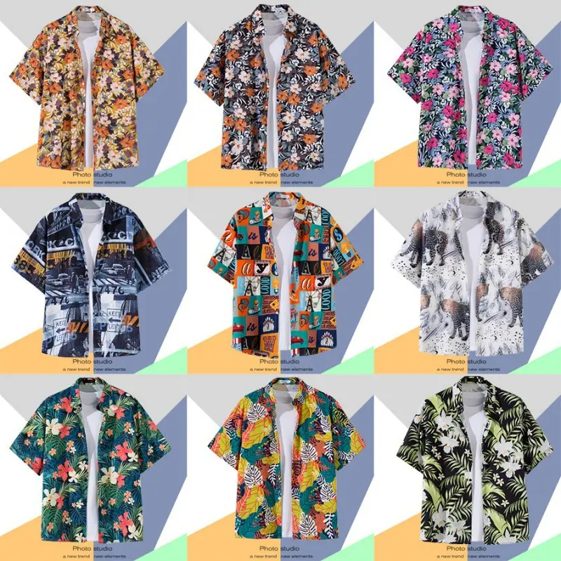 Men's Vintage Hawaiian Floral Short Sleeve Coats 2023 - Image 43