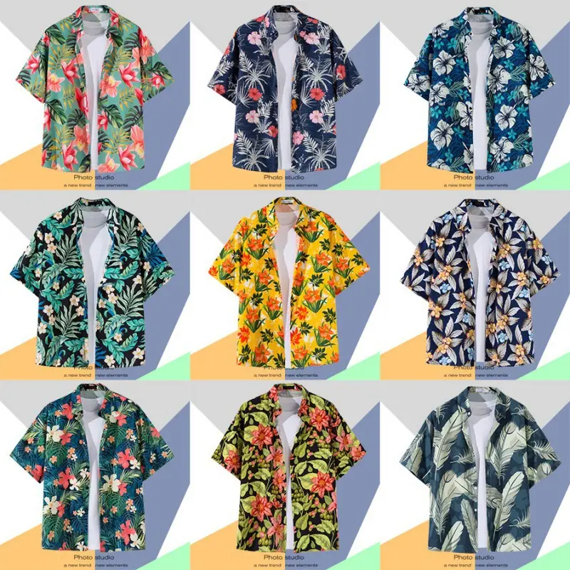 Men's Vintage Hawaiian Floral Short Sleeve Coats 2023 - Image 44