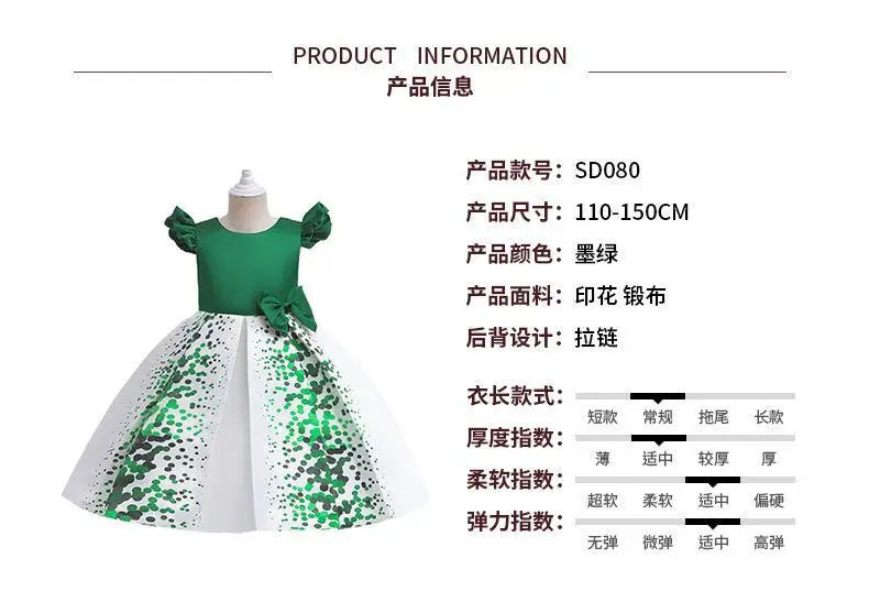 印花新款绿色圣诞儿童礼服裙