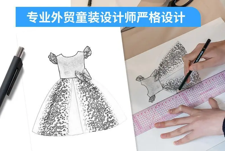 印花新款绿色圣诞儿童礼服裙