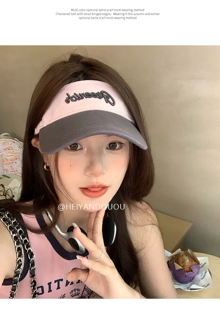 Women Sunscreen Hat with Letter Print & UV Cover — feature 6