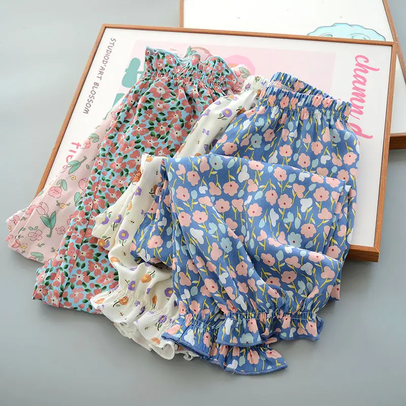 Girls Floral Cotton Pants Summer Casual Anti-Mosquito — feature 1