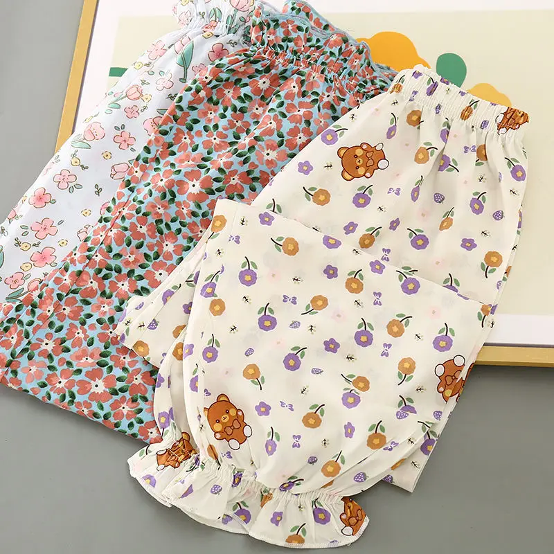 Girls Floral Cotton Pants Summer Casual Anti-Mosquito — feature 2