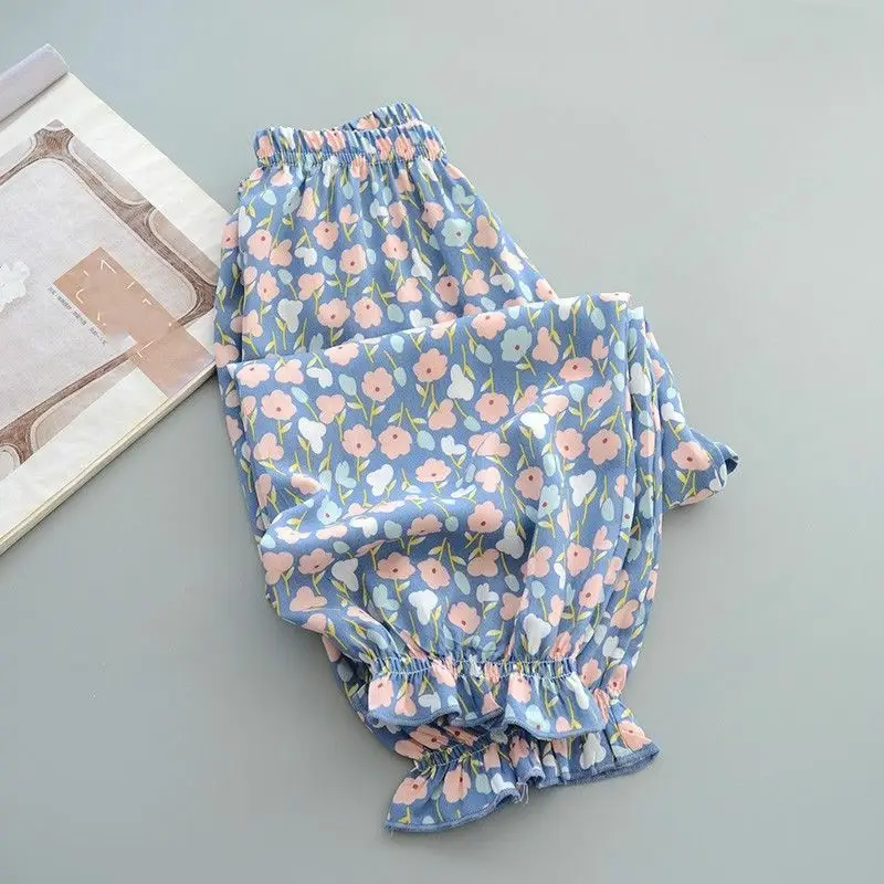 Girls Floral Cotton Pants Summer Casual Anti-Mosquito - Image 2