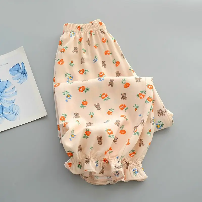 Girls Floral Cotton Pants Summer Casual Anti-Mosquito - Image 3