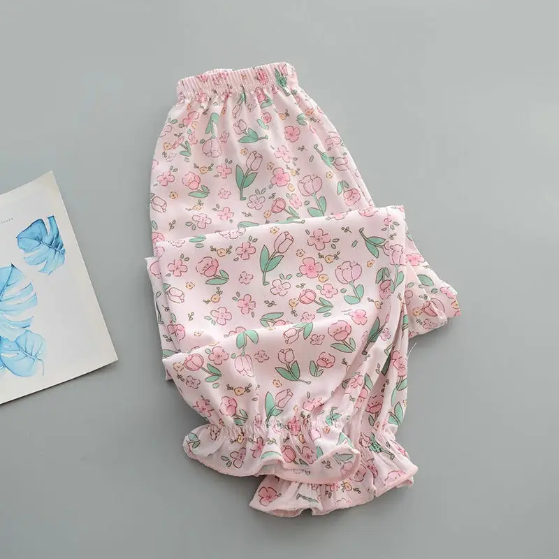 Girls Floral Cotton Pants Summer Casual Anti-Mosquito - Image 5