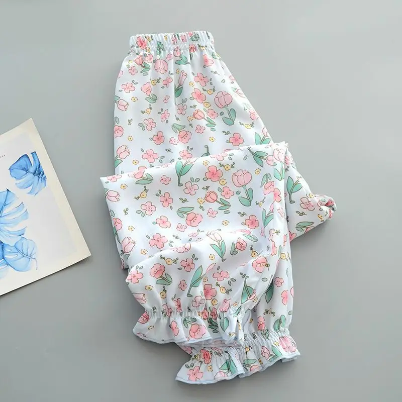 Girls Floral Cotton Pants Summer Casual Anti-Mosquito - Image 6