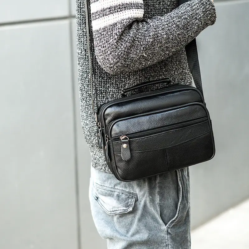 Black Cowhide Business Shoulder Bag Large Capacity - Image 4