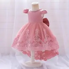 Pink Bow Strap Mesh Puffy Dress for Girls — feature 7