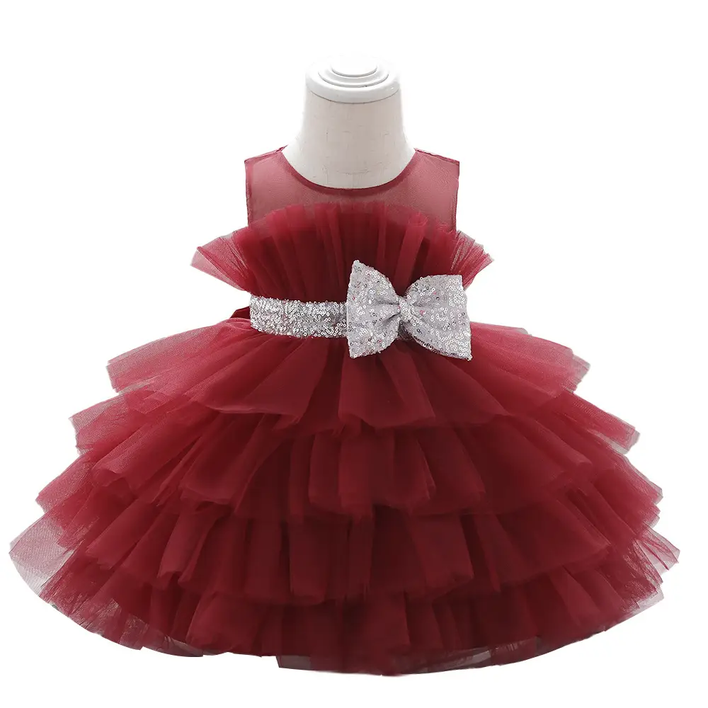 Pink Bow Strap Mesh Puffy Dress for Girls - Image 2