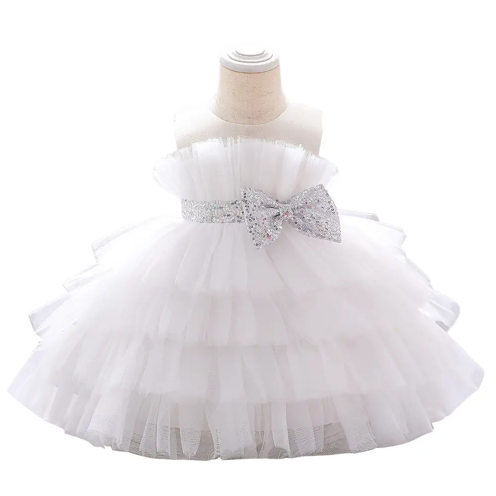 Pink Bow Strap Mesh Puffy Dress for Girls - Image 4