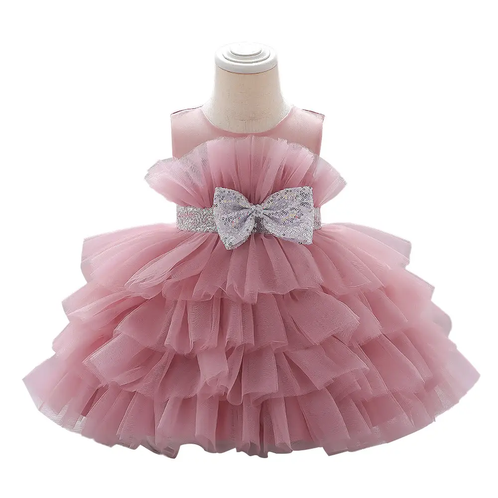 Pink Bow Strap Mesh Puffy Dress for Girls - Image 5