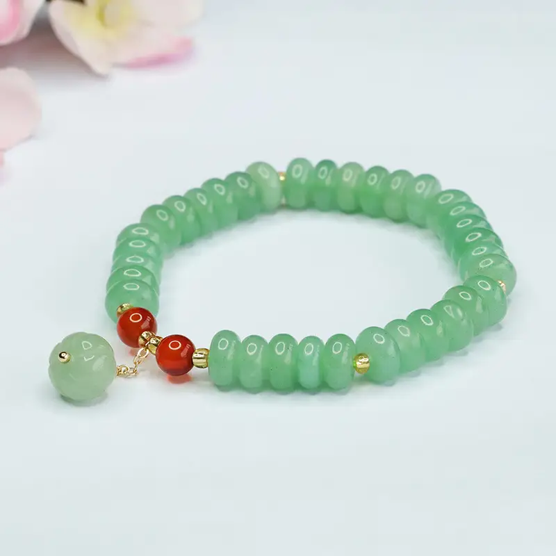Jade Abacus Bracelet with Red Pearl Drop - Image 3