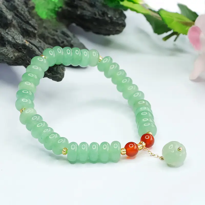 Jade Abacus Bracelet with Red Pearl Drop - Image 5
