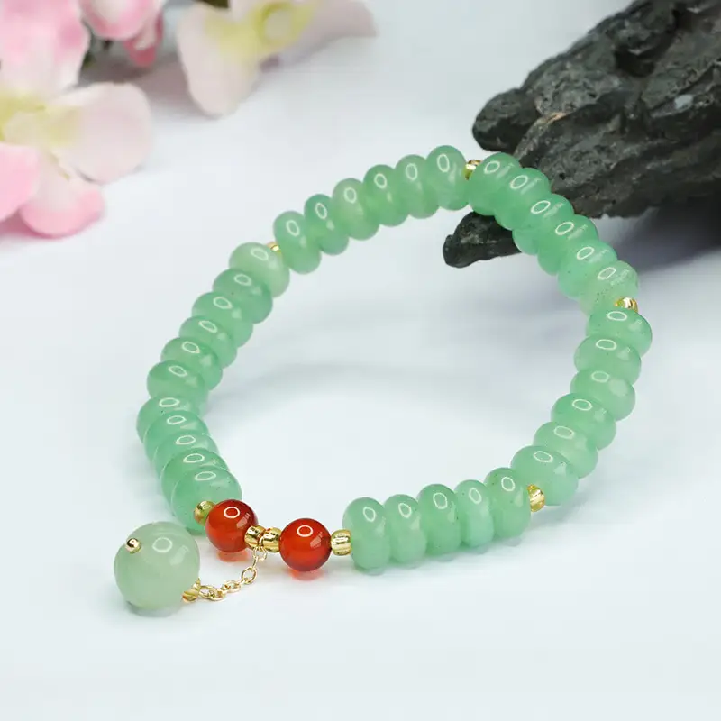 Jade Abacus Bracelet with Red Pearl Drop — feature 10