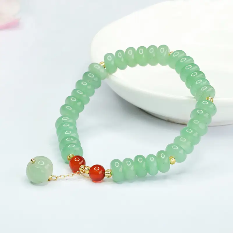 Jade Abacus Bracelet with Red Pearl Drop — feature 8